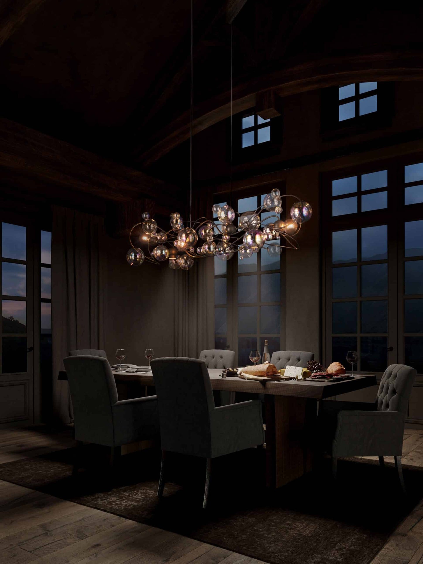 Bubbles Flow Hanging Lamp Long With Downlights
